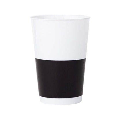 12 Oz White/Black Hard Plastic Round Party Cups 10 Pack - Pro Linens