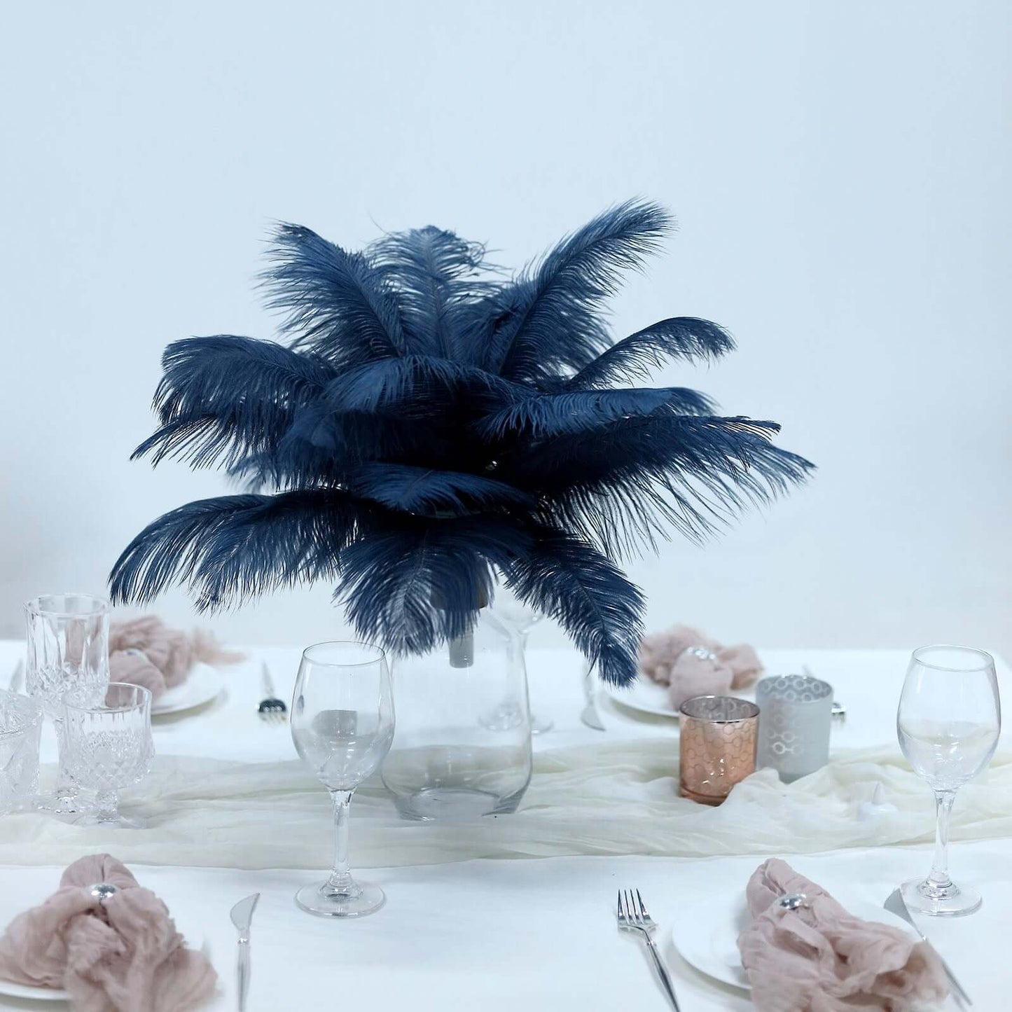 12 Pack 13"-15" Navy Blue Natural Plume Real Ostrich Feathers, DIY Centerpiece Fillers Pro Linens