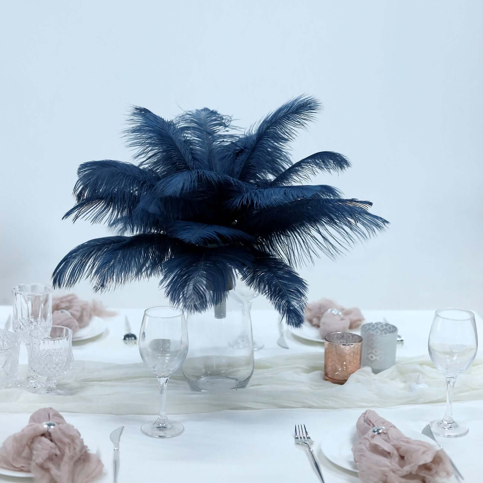 12 Pack 13"-15" Navy Blue Natural Plume Real Ostrich Feathers, DIY Centerpiece Fillers Pro Linens