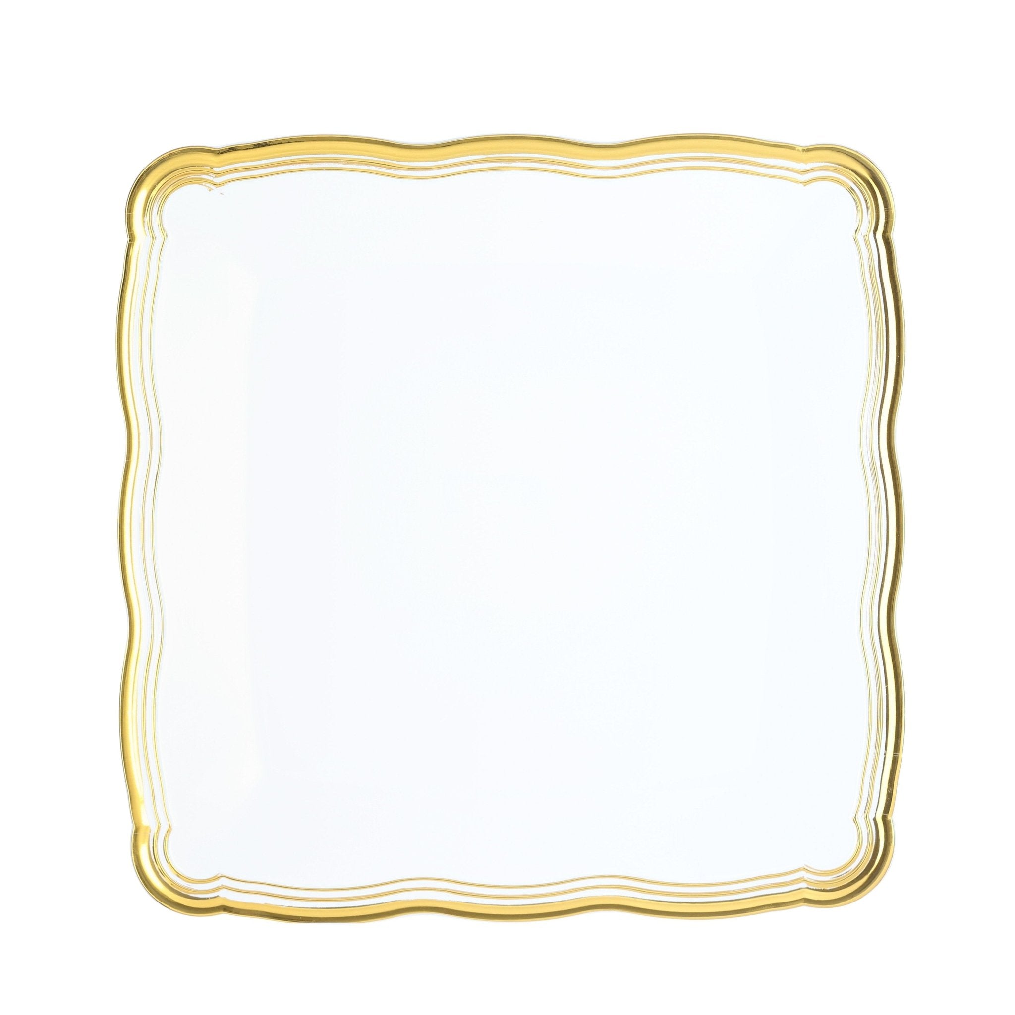 12 X 12 Inch Square White and Gold Rim Plastic Serving Tray 6 Pack - Pro Linens