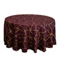 120" Burgundy Seamless Round Polyester Tablecloth With Gold Foil Geometric Pattern for 5 Foot Table With Floor-Length Drop Pro Linens