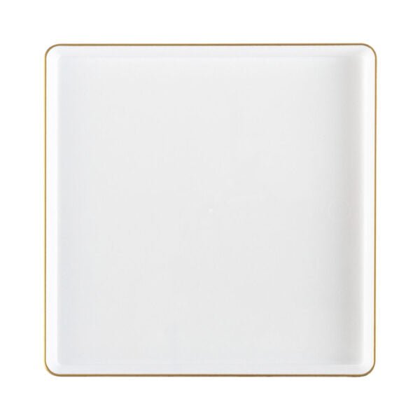 13 Inch White and Gold Square Chargers (4 Count) - Square Edge - Pro Linens