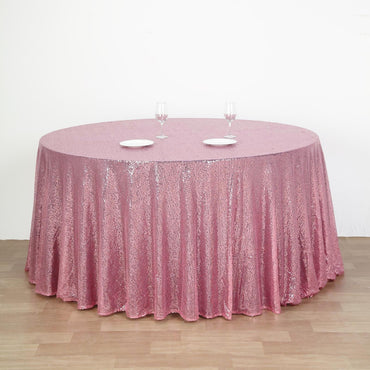 132" Pink Seamless Sequin Round Tablecloth, Sparkly Tablecloth - Pro Linens