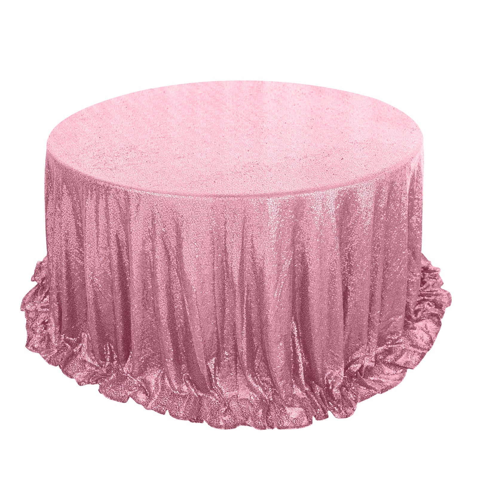 132" Pink Seamless Sequin Round Tablecloth, Sparkly Tablecloth - Pro Linens