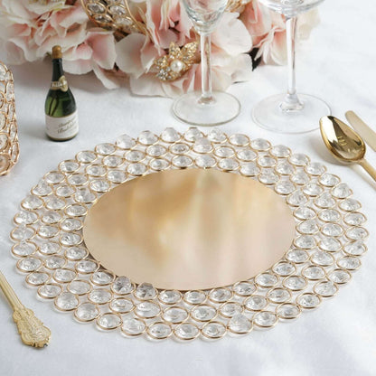 14" Gold Wired Metal Acrylic Crystal Beaded Charger Plate Pro Linens