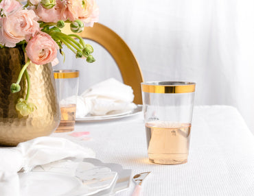 14 Oz Gold Plastic Cups Clear Plastic Tumblers With Gold Rim - Pro Linens