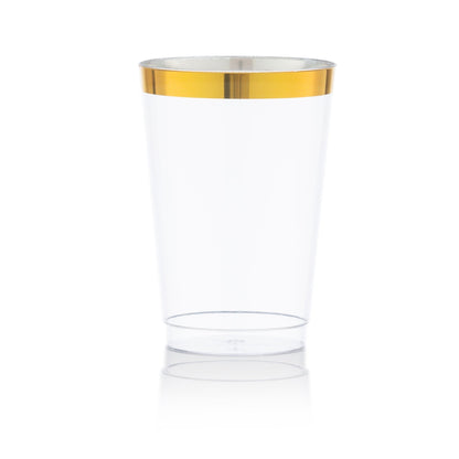 14 Oz Gold Plastic Cups Clear Plastic Tumblers With Gold Rim - Pro Linens