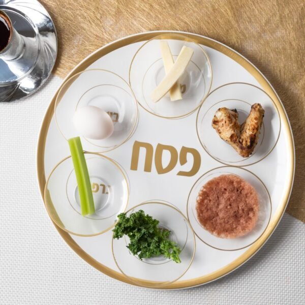 14" Passover Seder Plate White and Gold Disposable Seder Karah Plate - Pro Linens