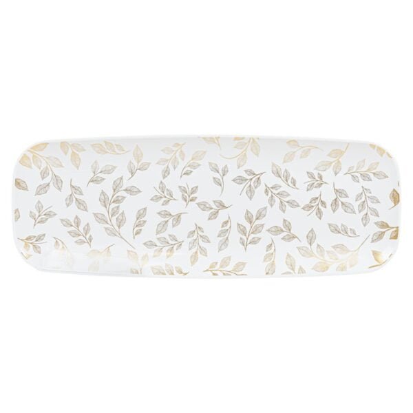 17.5" Organic Leaves White Rectangle Serving Tray - 2 Pack - Pro Linens