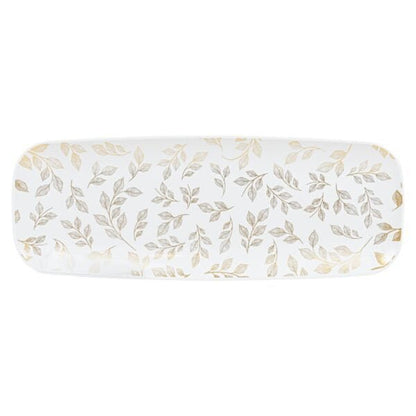 17.5" Organic Leaves White Rectangle Serving Tray - 2 Pack - Pro Linens