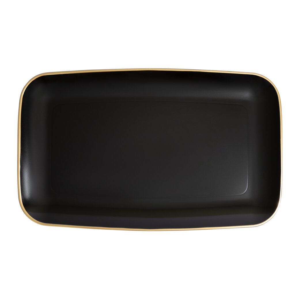 18" x 11" Organic Black and Gold Rectangle Serving Dish - 2 Pack - Pro Linens