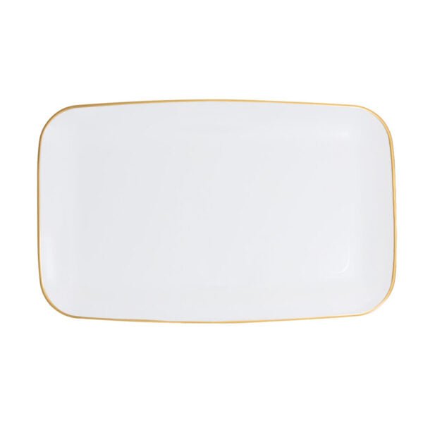 18" x 11" Organic White and Gold Rectangle Serving Dish - 2 Pack - Pro Linens