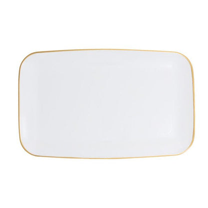 18" x 11" Organic White and Gold Rectangle Serving Dish - 2 Pack - Pro Linens