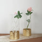 2 Pack 12" Clear Glass Cylinder Vases with Gold Honeycomb Base, Votive Tealight Candle Holders Pro Linens