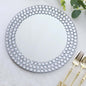 2 Pack 13" Round Silver Mirror Glass Charger Plates with Diamond Beaded Rim Pro Linens