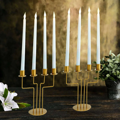 2 Pack 4 Arm Gold Metal Geometric Taper Candle Candelabra Holder Centerpiece - 8" Pro Linens