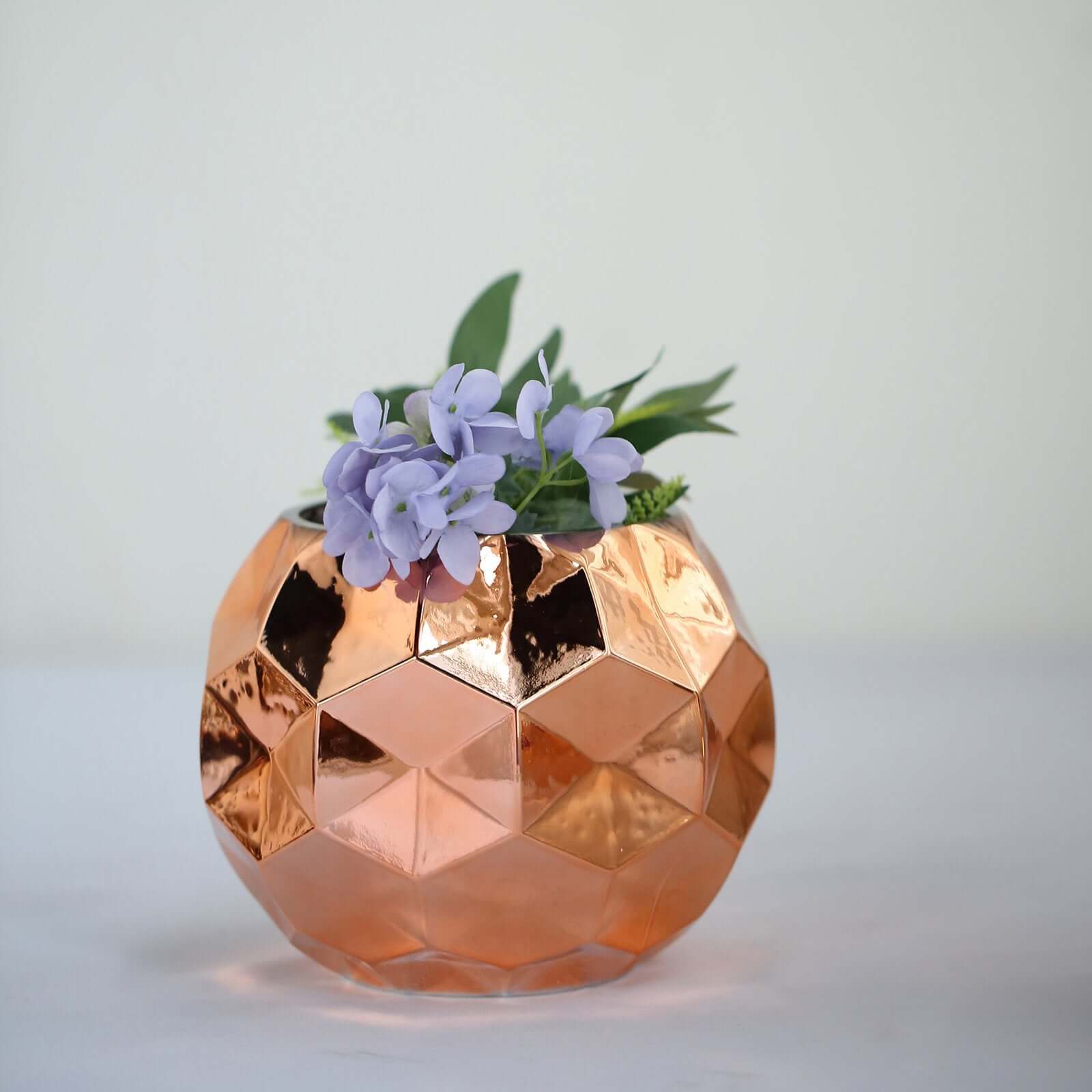 2 Pack 6" Rose Gold Honeycomb Geometric Mercury Glass Vases Pro Linens