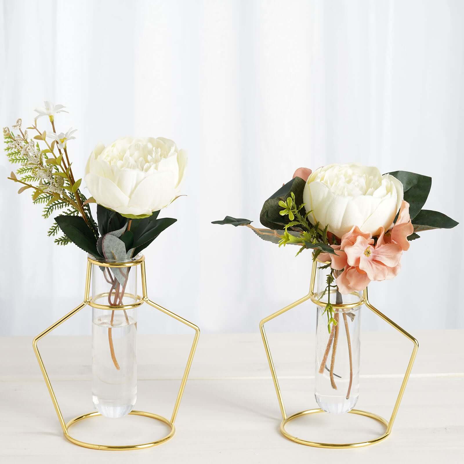 2 Pack 6.5" Geometric Gold Metal Frame Test Tube Vase Flower Stands Pro Linens