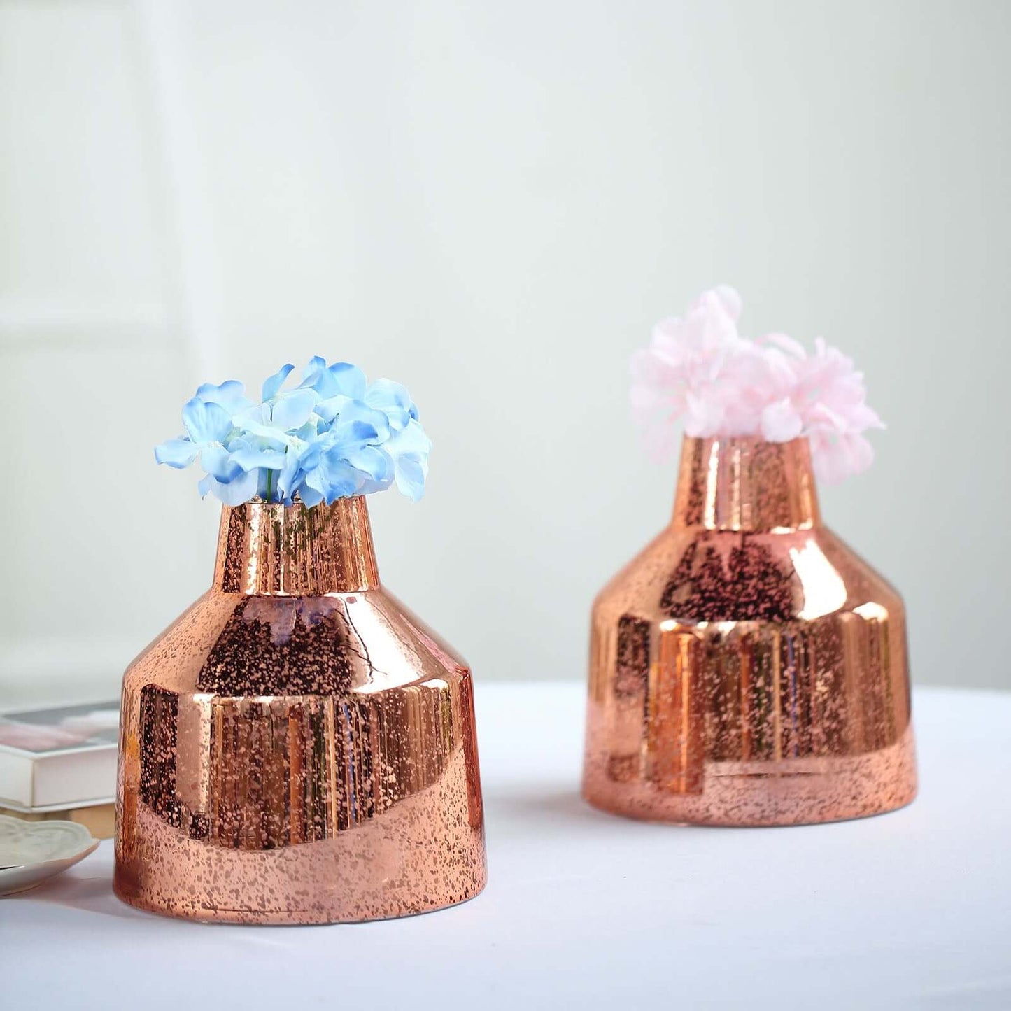 2 Pack 8" Rose Gold Vessel Shaped Mercury Glass Vase Flower Centerpieces Pro Linens