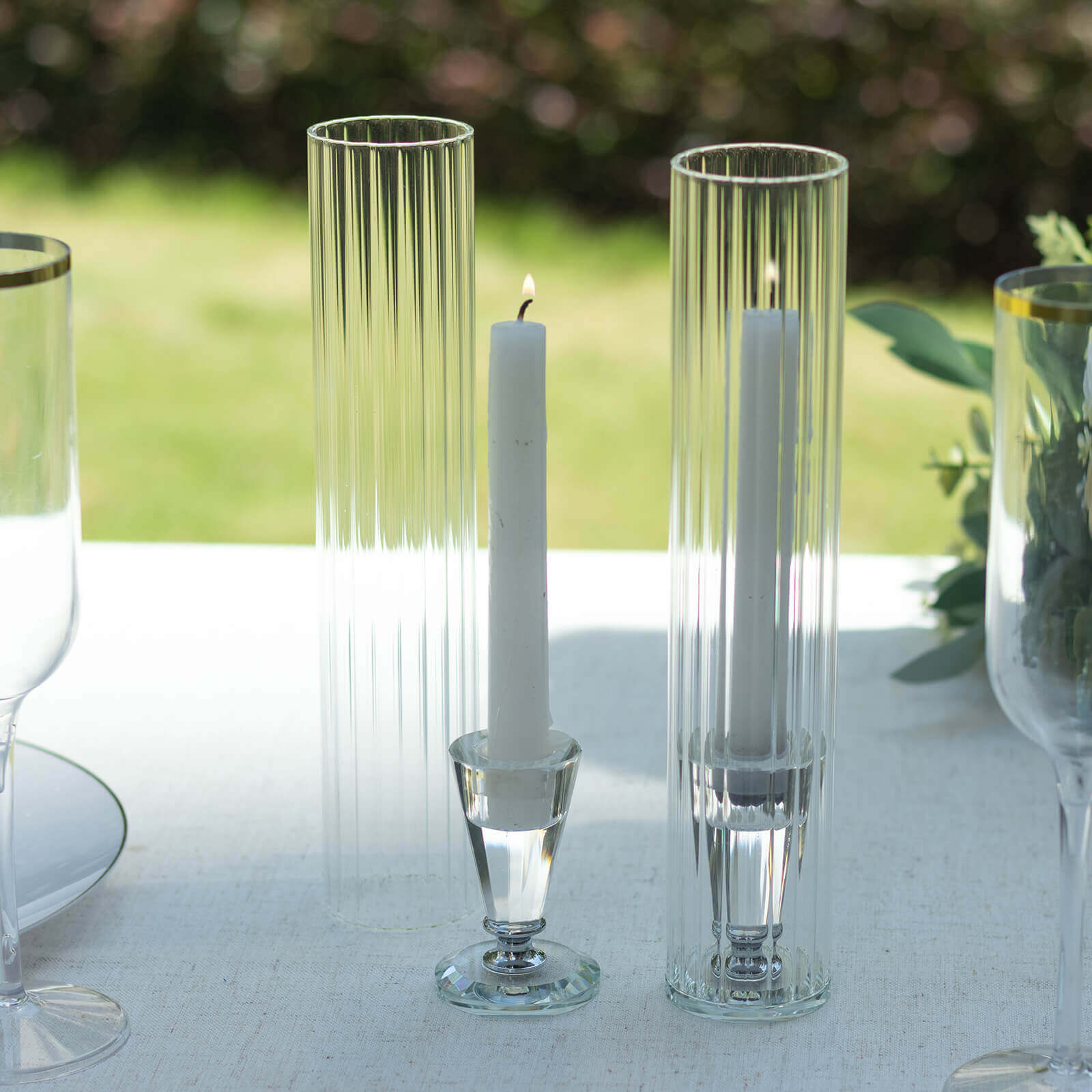 2 Pack Clear Ribbed Candle Holder Glass Shades With Open Ends, Pillar Hurricane Candelabra Candle Shades - 10" Pro Linens