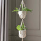 2-Tier Double Ivory Macrame Indoor Hanging Planter Basket Cotton Rope, Dual Decorative Flower Pot Holder With Tassel, Boho Chic Home Decor Pro Linens