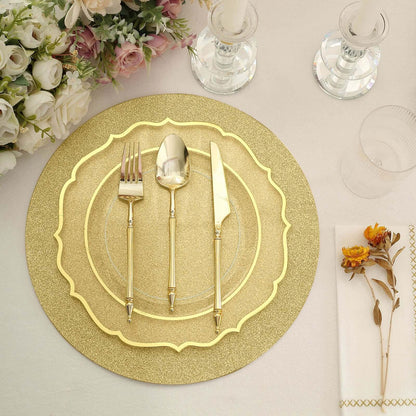 20 Pack 13" Gold Glitter Round Disposable Dining Placemats, Decorative Paper Table Mats - 210 GSM Pro Linens