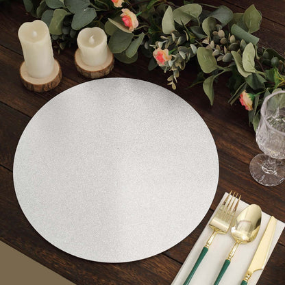 20 Pack 13" Silver Glitter Round Disposable Dining Placemats, Decorative Paper Table Mats - 210 GSM Pro Linens