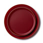 20 Pack Cranberry and Gold Round Plastic Dinnerware Set (10 Guests) - Edge - Pro Linens