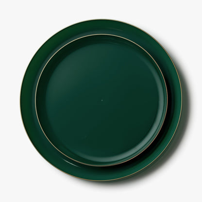 20 Pack Green and Gold Round Plastic Dinnerware Set (10 Guests) - Edge - Pro Linens