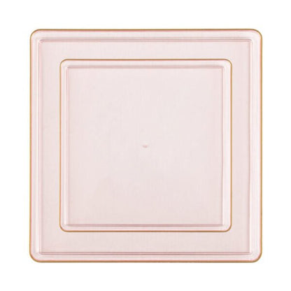 20 Pack Pink and Gold Square Plastic Dinnerware Set (10 Guests) - Square Edge - Pro Linens