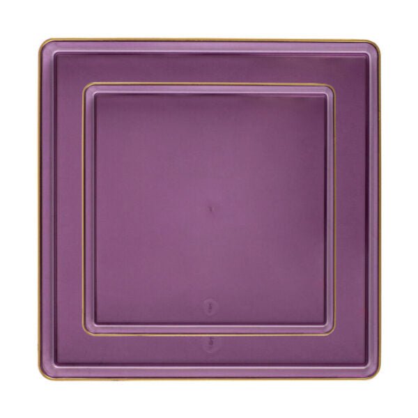 20 Pack Purple and Gold Square Plastic Dinnerware Set (10 Guests) - Square Edge - Pro Linens