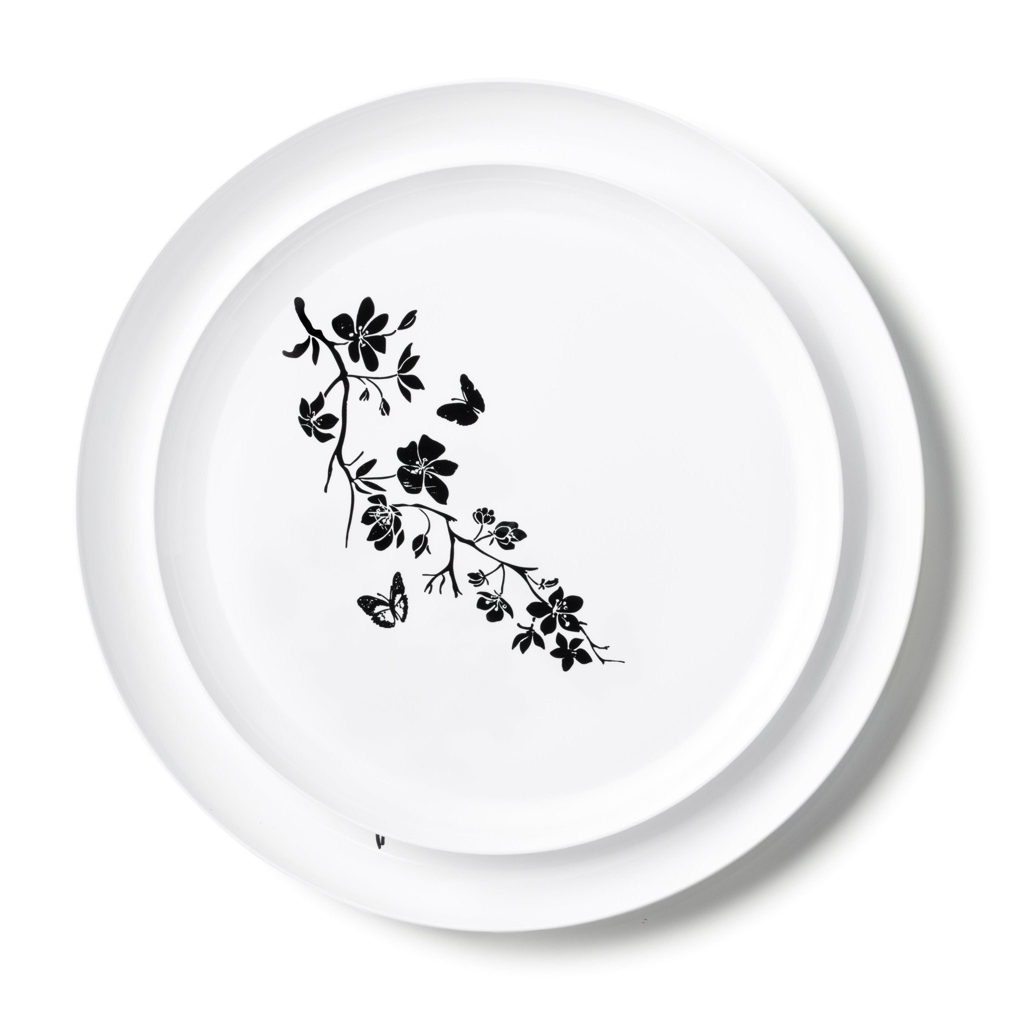 20 Pack White and Black Round Plastic Dinnerware Set (10 Guests) - Garden Edge - Pro Linens