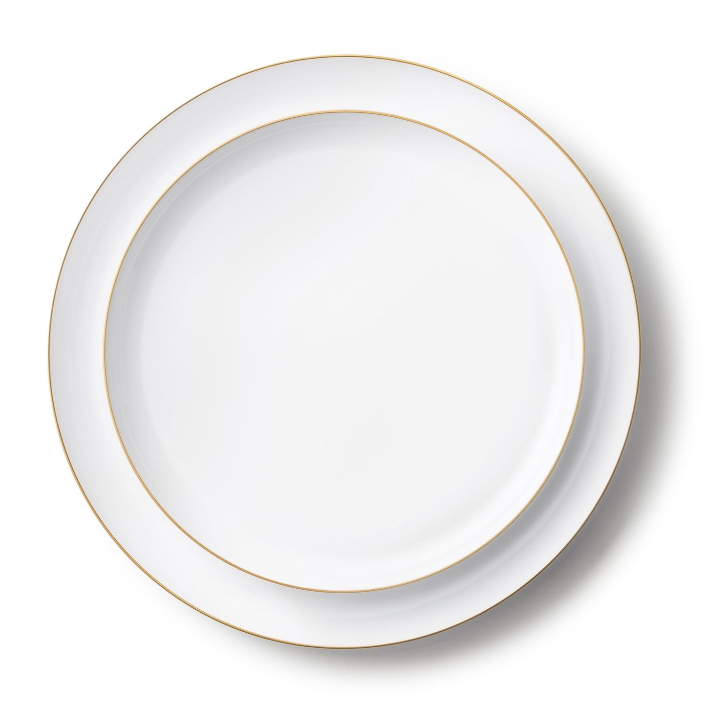 20 Pack White and Gold Round Plastic Dinnerware Set (10 Guests) - Edge - Pro Linens