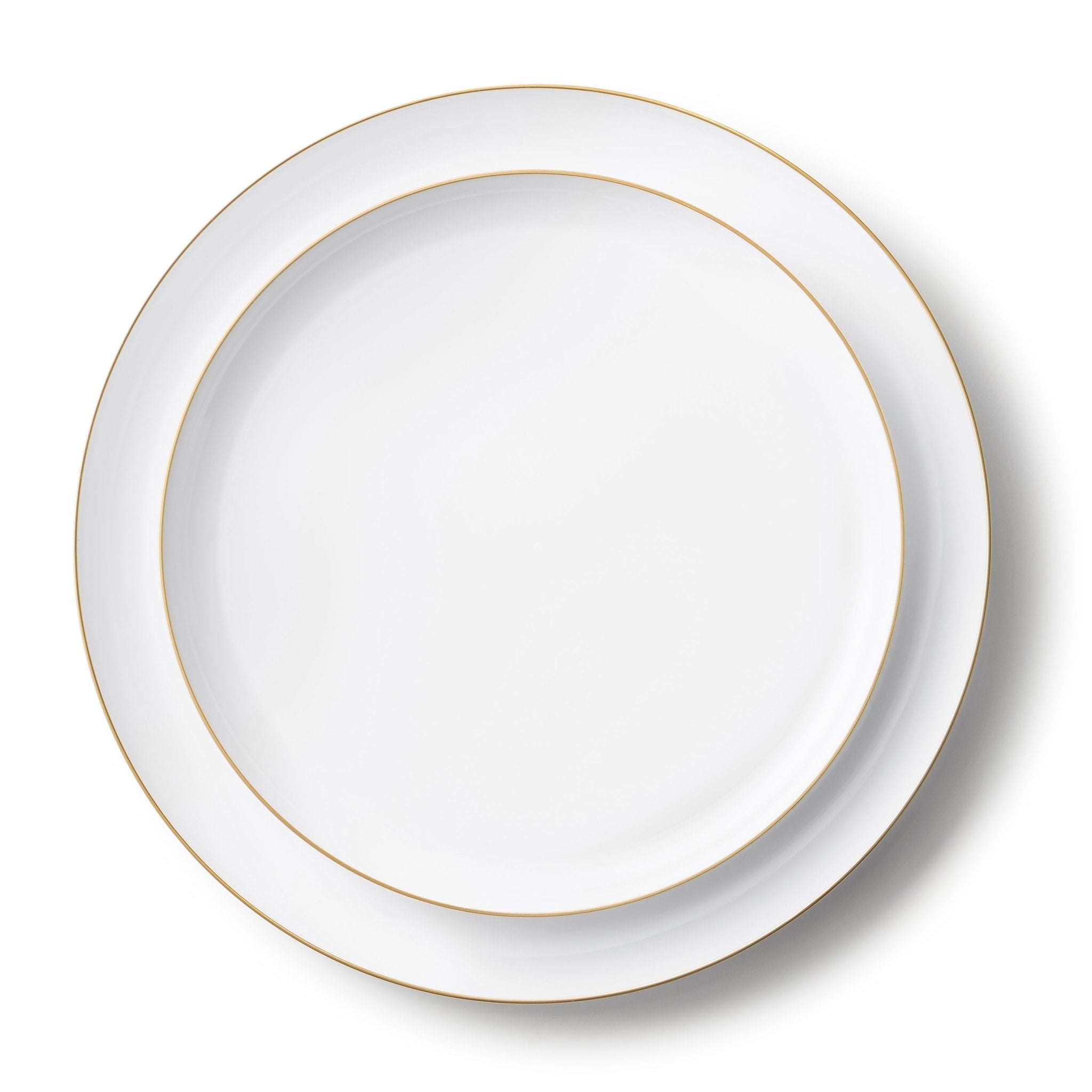 20 Pack White and Gold Round Plastic Dinnerware Set (10 Guests) - Edge - Pro Linens