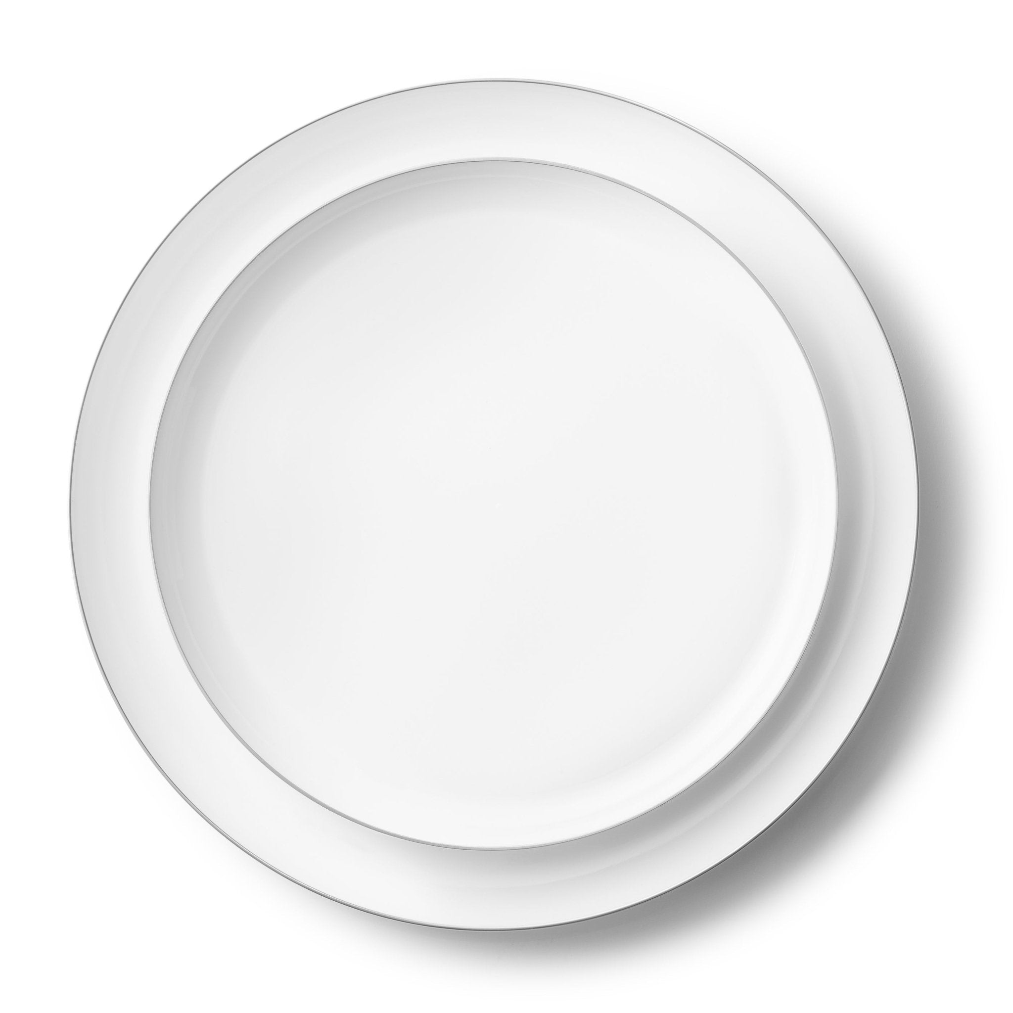 20 Pack White and Silver Round Plastic Dinnerware Set (10 Guests) - Edge - Pro Linens