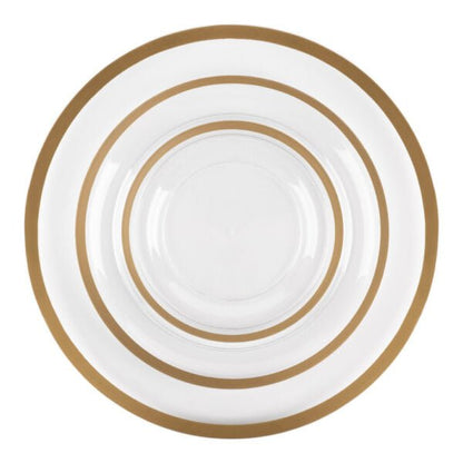 24 Pack Clear and Gold Rim Plastic Dinnerware Set (8 Guests) - Contrast - Pro Linens