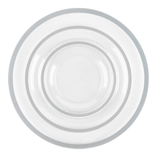 24 Pack Clear and Silver Rim Plastic Dinnerware Set (8 Guests) - Contrast - Pro Linens