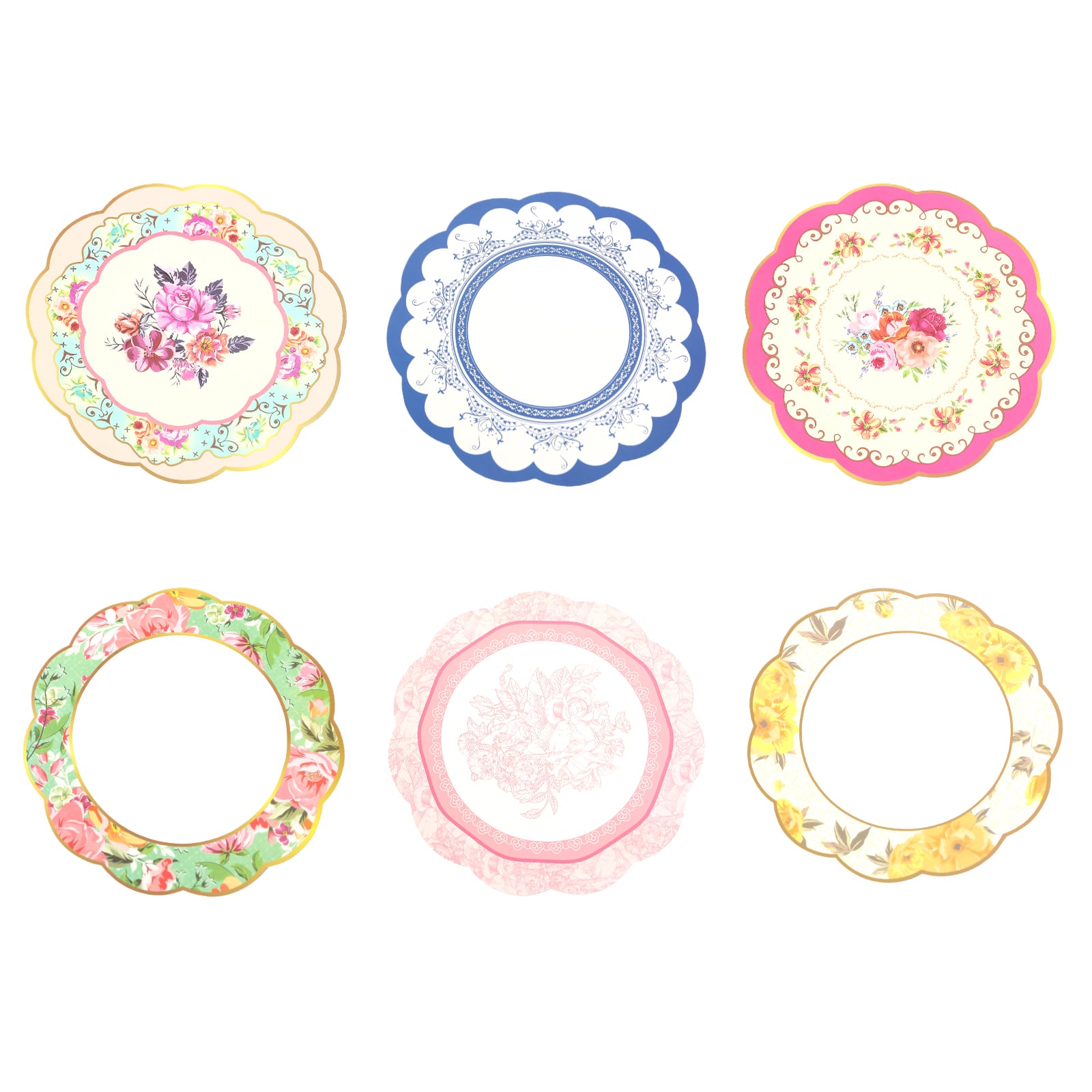 24 Pack Mixed Floral Tea Party Paper Table Mats with Scalloped Rim, 13" Round Disposable Placemats Cardboard Dinner Charger Plates - 400GSM Pro Linens