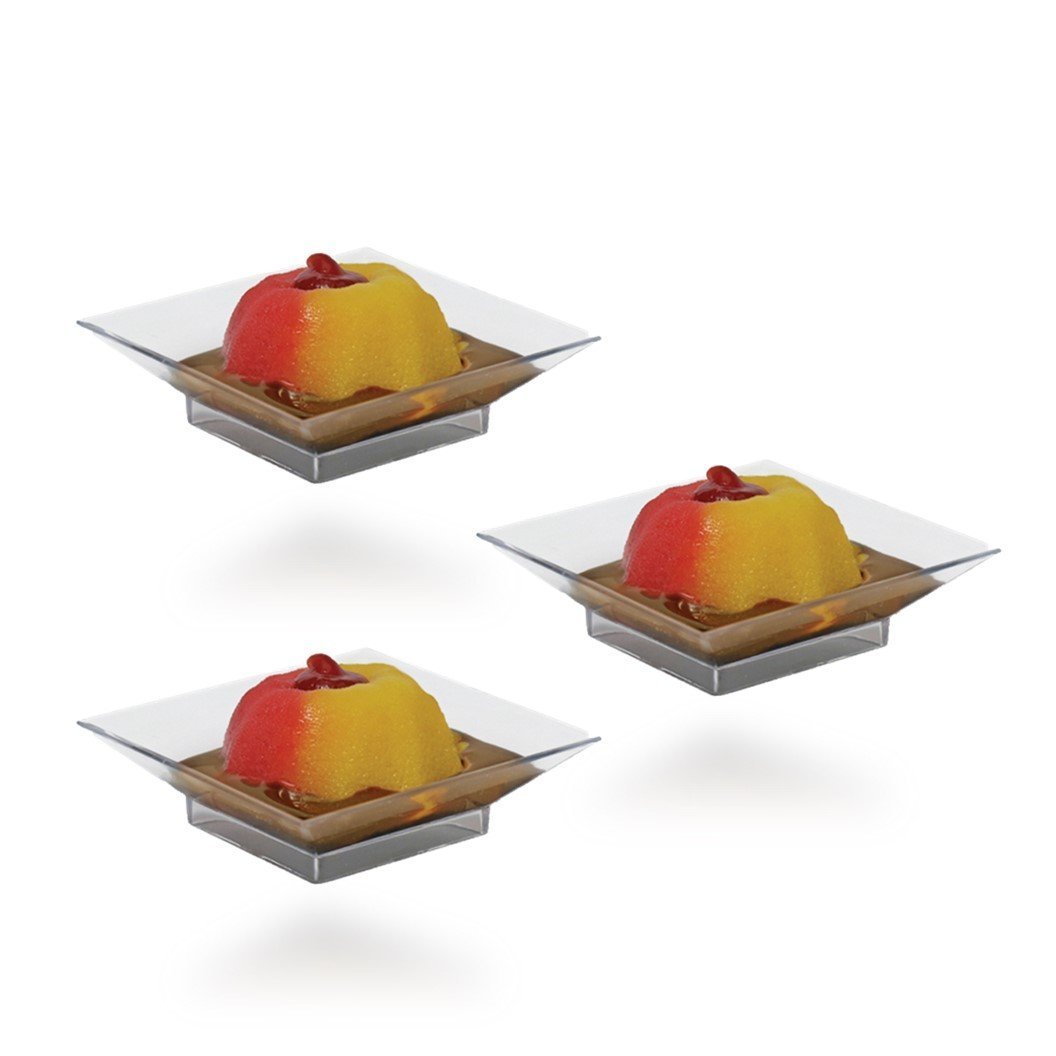 2.5 Inch Clear Plastic Mini Square Cake Plate - 12 Count - Pro Linens