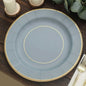 25 Pack 13" Dusty Blue Gold Rim Sunray Disposable Charger Plates, Heavy Duty Paper Serving Plates - 350 GSM Pro Linens