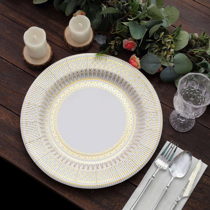 25 Pack 13" Gold White Vintage Style Paper Charger Plates, Heavy Duty Disposable Serving Plates - 350GSM Pro Linens