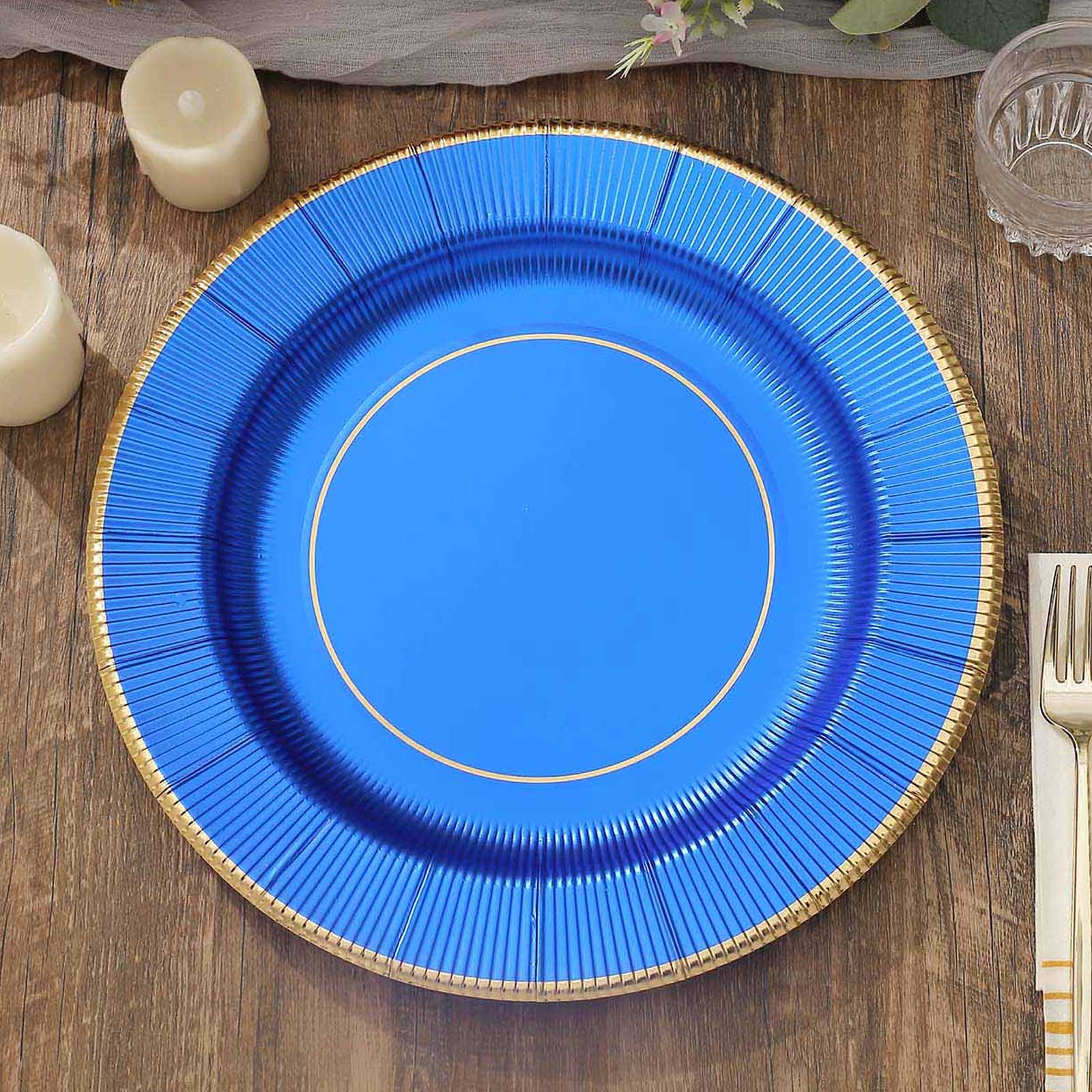 25 Pack 13" Royal Blue Sunray Heavy Duty Paper Charger Plates, Disposable Serving Trays - 350 GSM Pro Linens