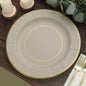 25 Pack 13" Taupe Gold Rim Sunray Disposable Charger Plates, Heavy Duty Paper Serving Plates - 350 GSM Pro Linens