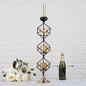 28" Tall 3-Tier Stacked Black Geometric Candle Holder with Amber Glass Votives & Gold Trim Pro Linens