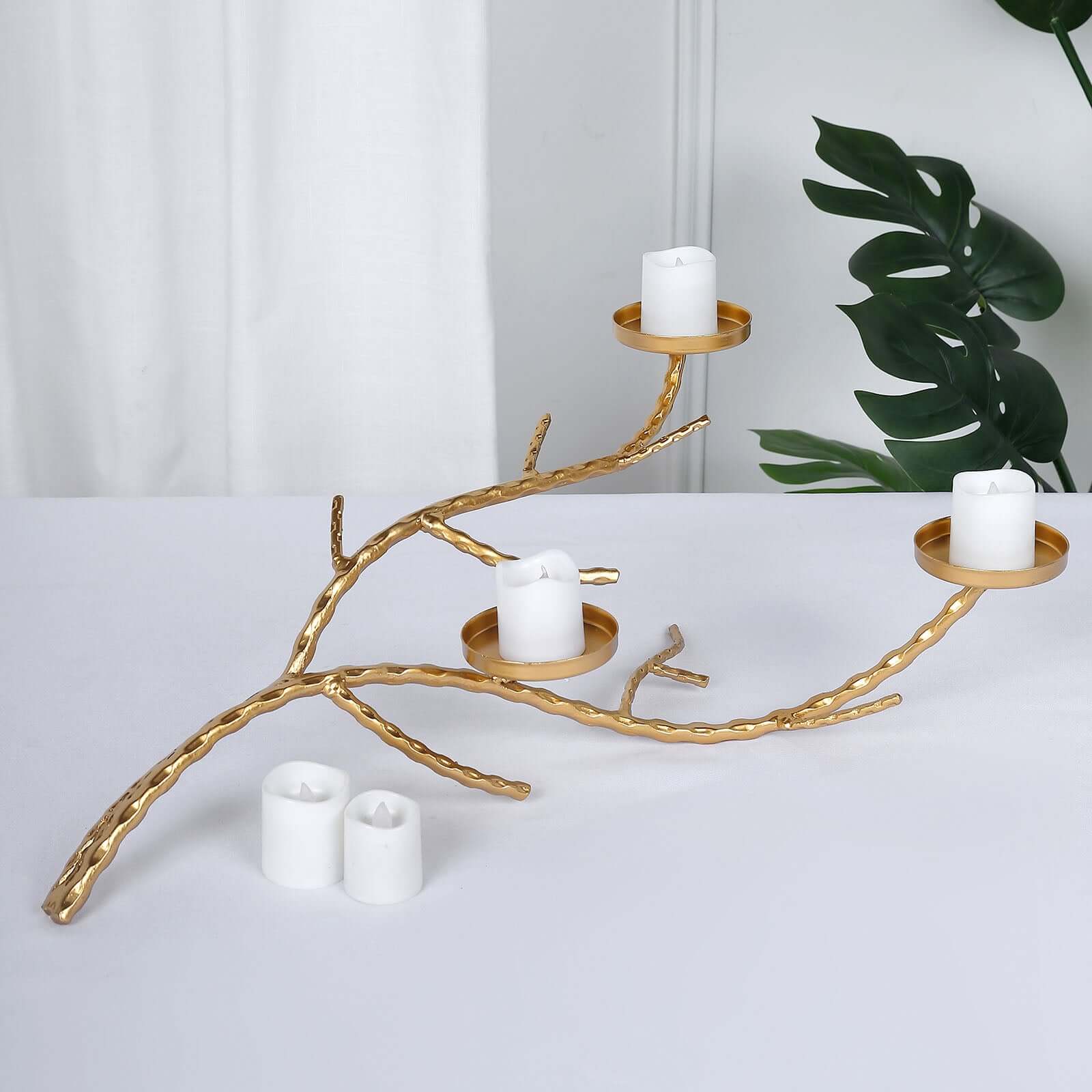 2ft Gold Manzanita Tree Branch Candelabra Metal Twig Branch Candle Holder Stand Pro Linens