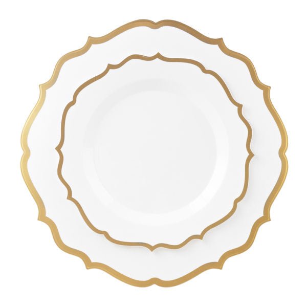 32 count Combo Pack White and Gold Round Plastic Dinnerware set (16 Guests) - Contemporary - Pro Linens