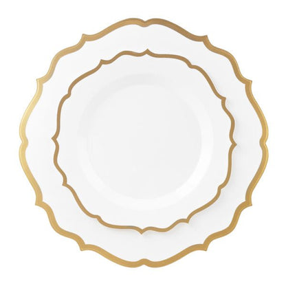 32 count Combo Pack White and Gold Round Plastic Dinnerware set (16 Guests) - Contemporary - Pro Linens