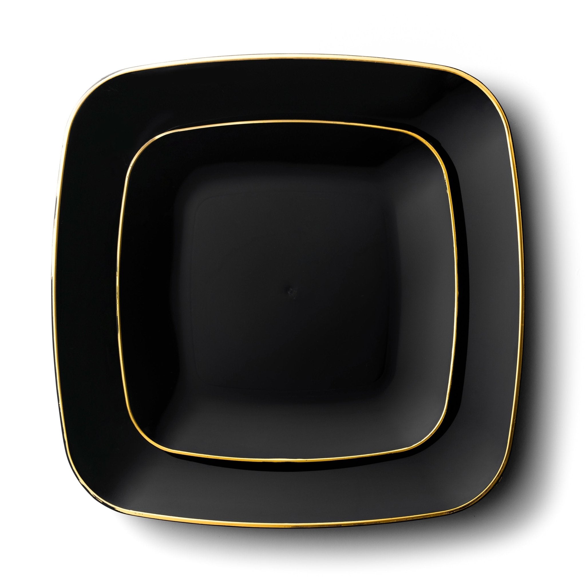 32 Pack Black and Gold Square Plastic Dinnerware Set (16 Guests) - Classic Square - Pro Linens