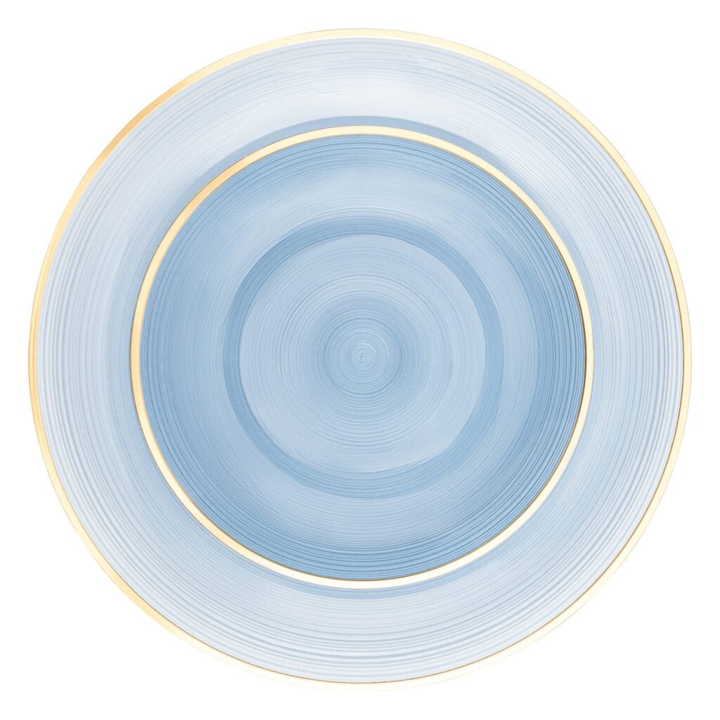 32 Pack Blue Transparent and Gold Round Plastic Dinnerware Set (16 Guests) - Crystal Design - Pro Linens