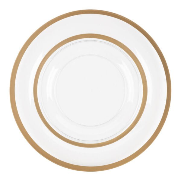 32 Pack Clear and Gold Rim Plastic Dinnerware Set (16 Guests) - Contrast - Pro Linens